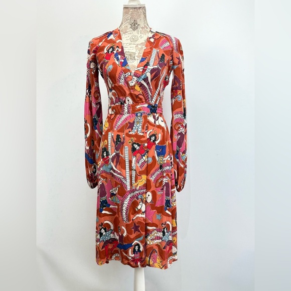 CLEMENTS RIBEIRO Vibrant Orange Red Sheath Dress with Bishop Sleeves size XS - Picture 4 of 13